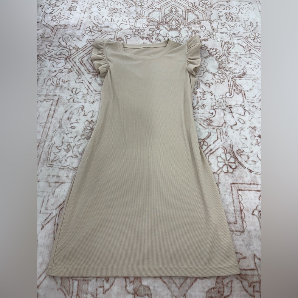 Elegant Cream Ruffle Sleeve Dress